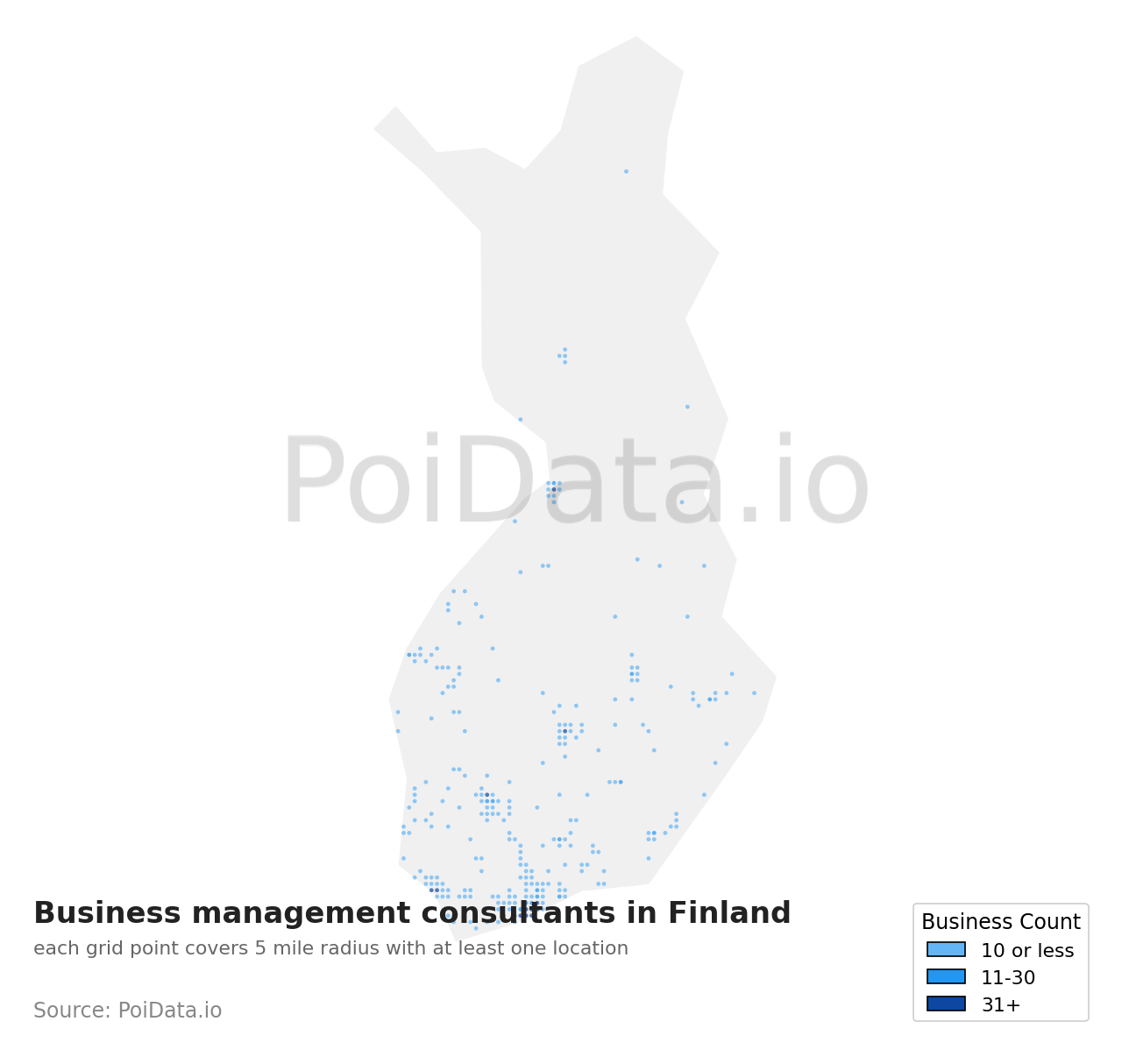 Business management consultant density map for Finland