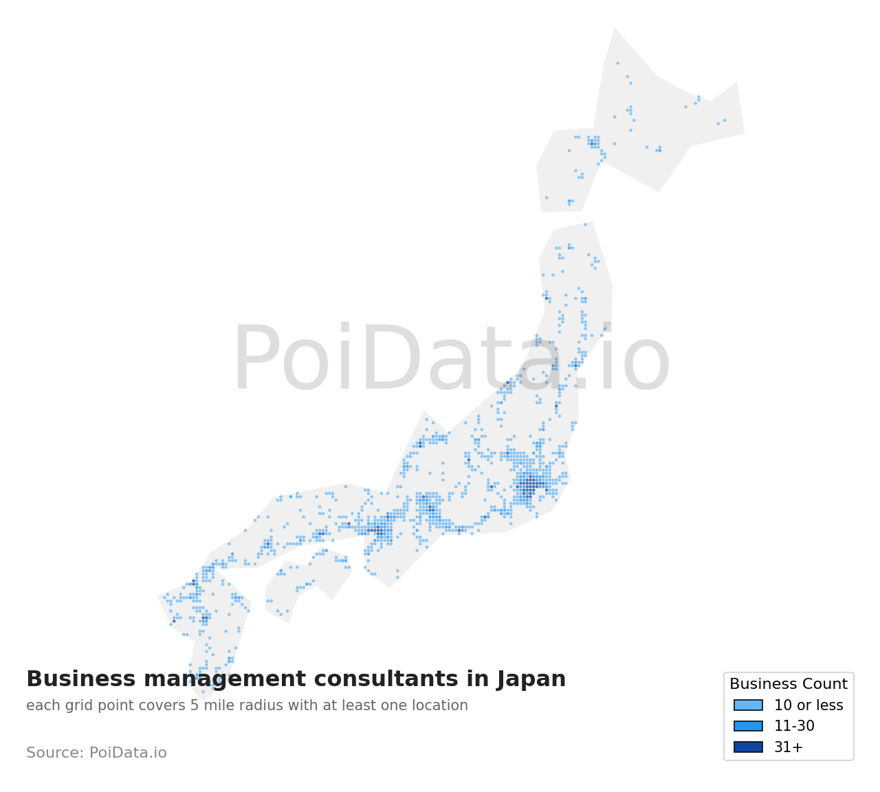 Business management consultant density map for Japan
