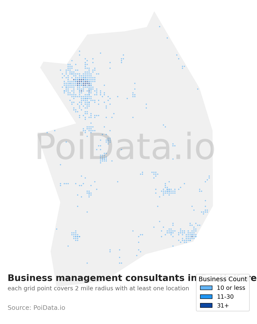 Business management consultant density map for South Korea