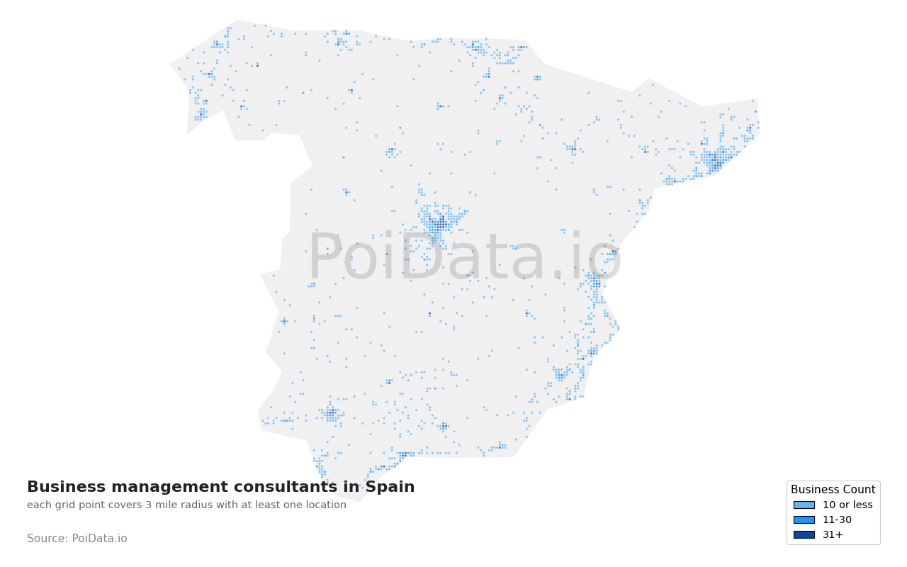 Business management consultant density map for Spain