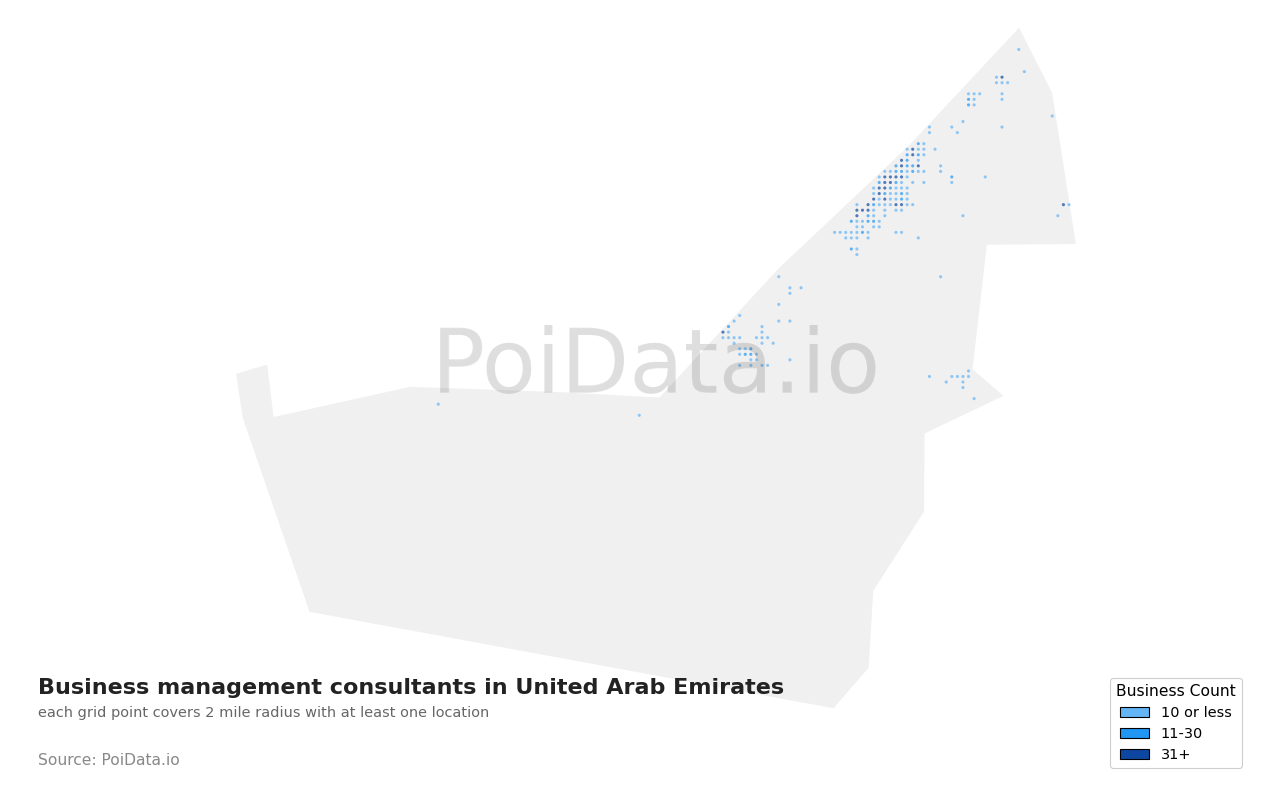 Business management consultant density map for United Arab Emirates