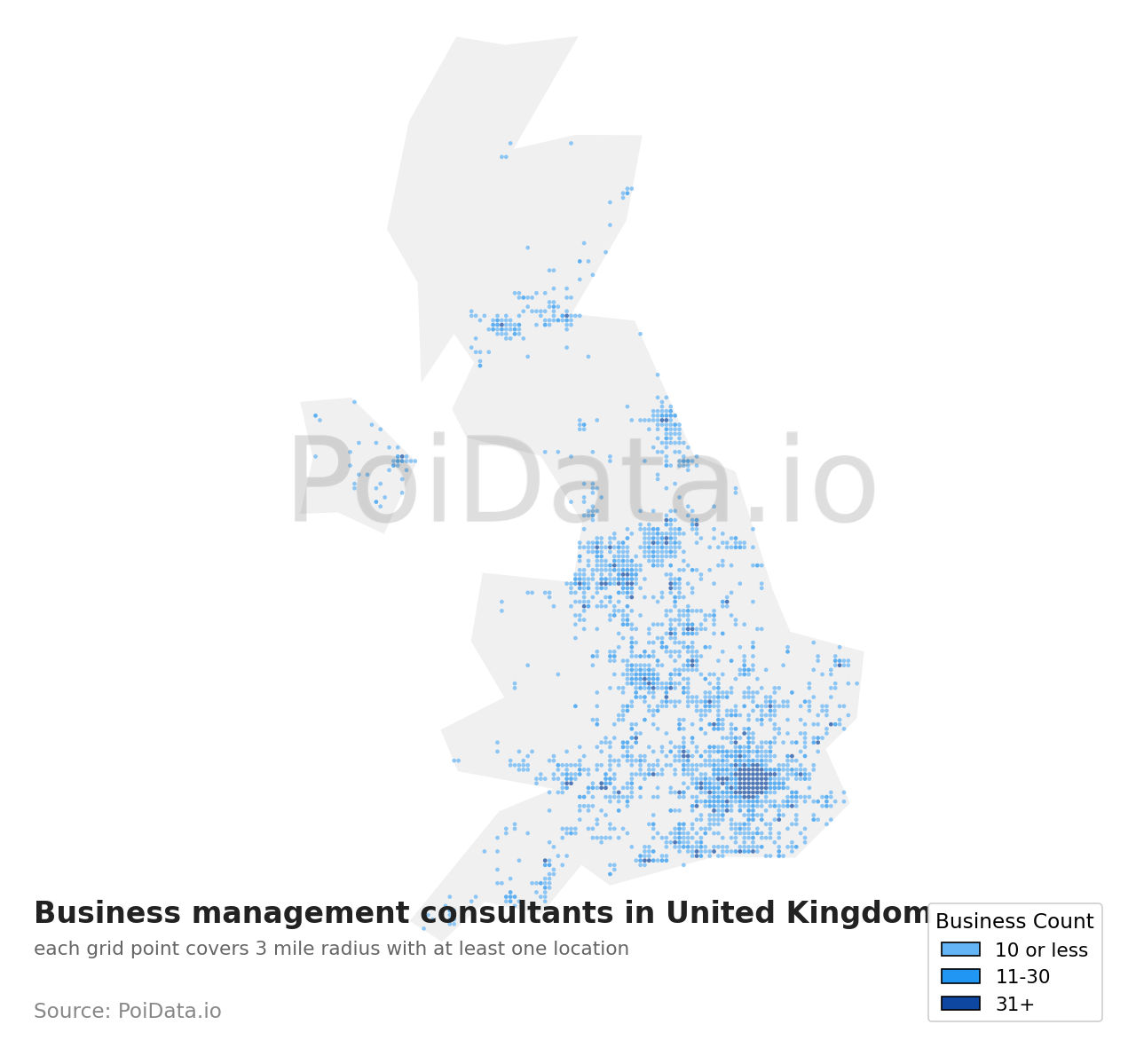 Business management consultant density map for United Kingdom