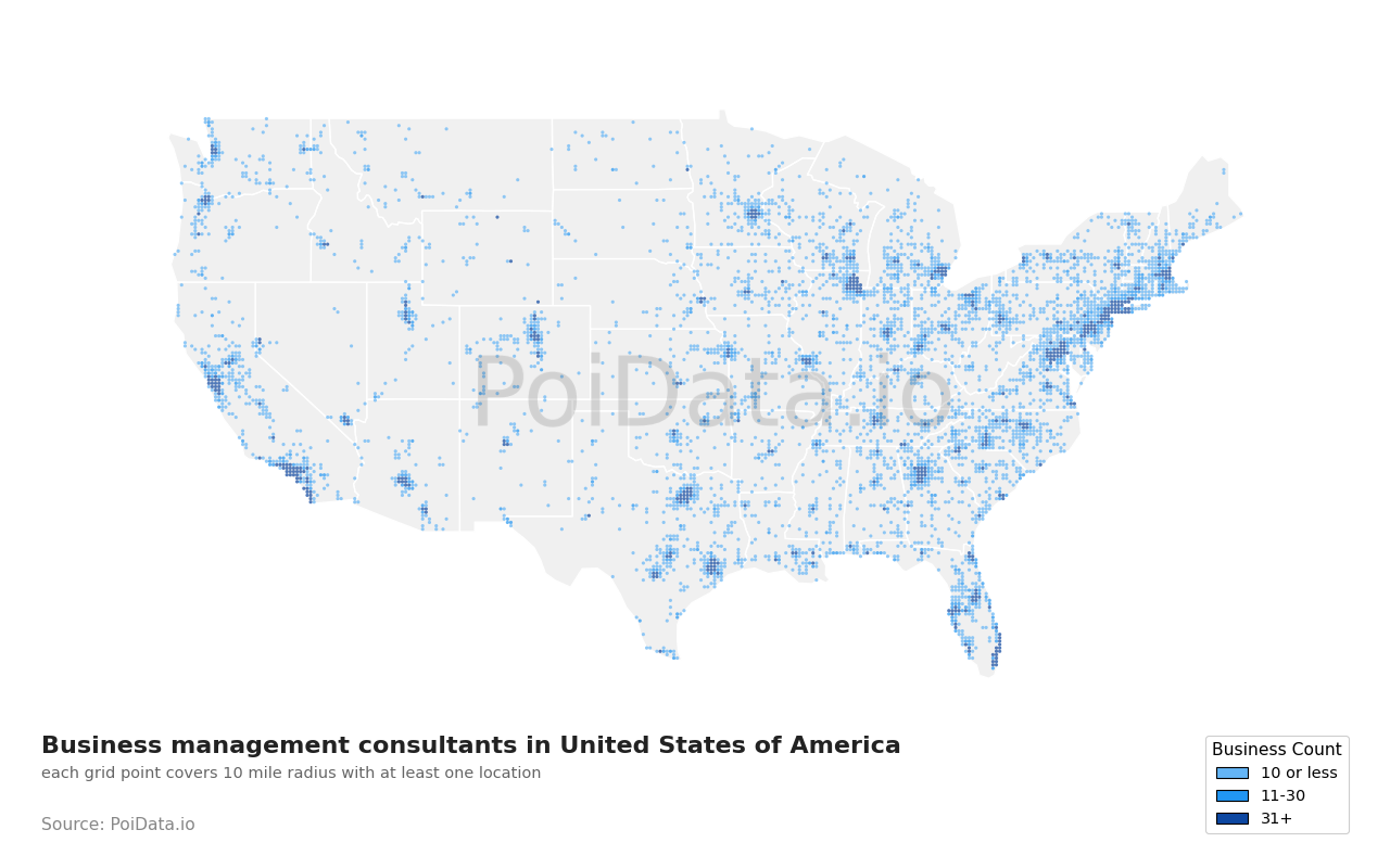 Business management consultant density map for United States