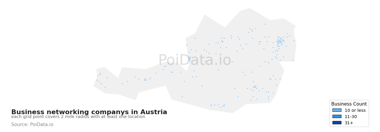 Business networking company density map for Austria