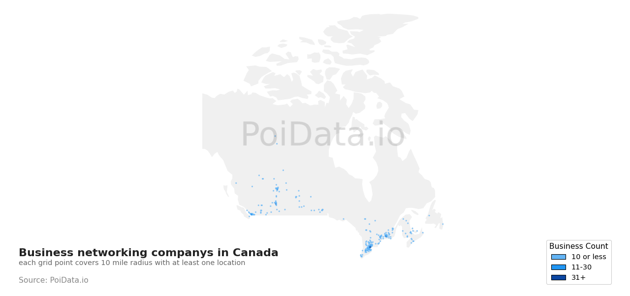 Business networking company density map for British Columbia, Canada