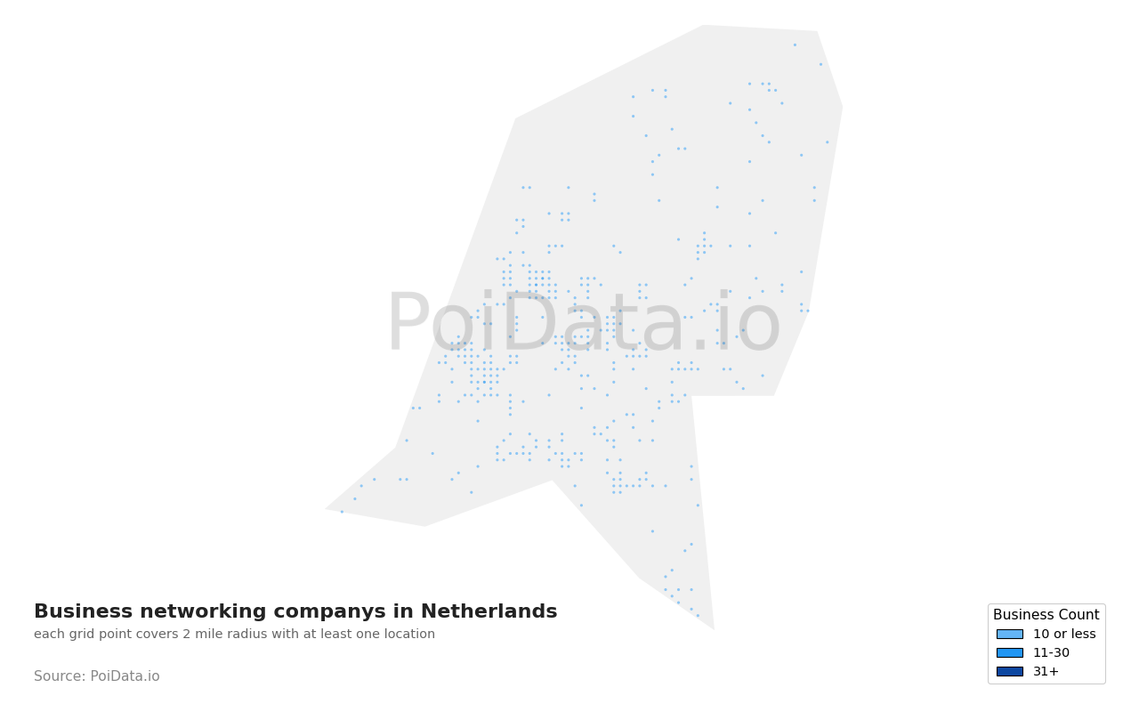 Business networking company density map for Netherlands