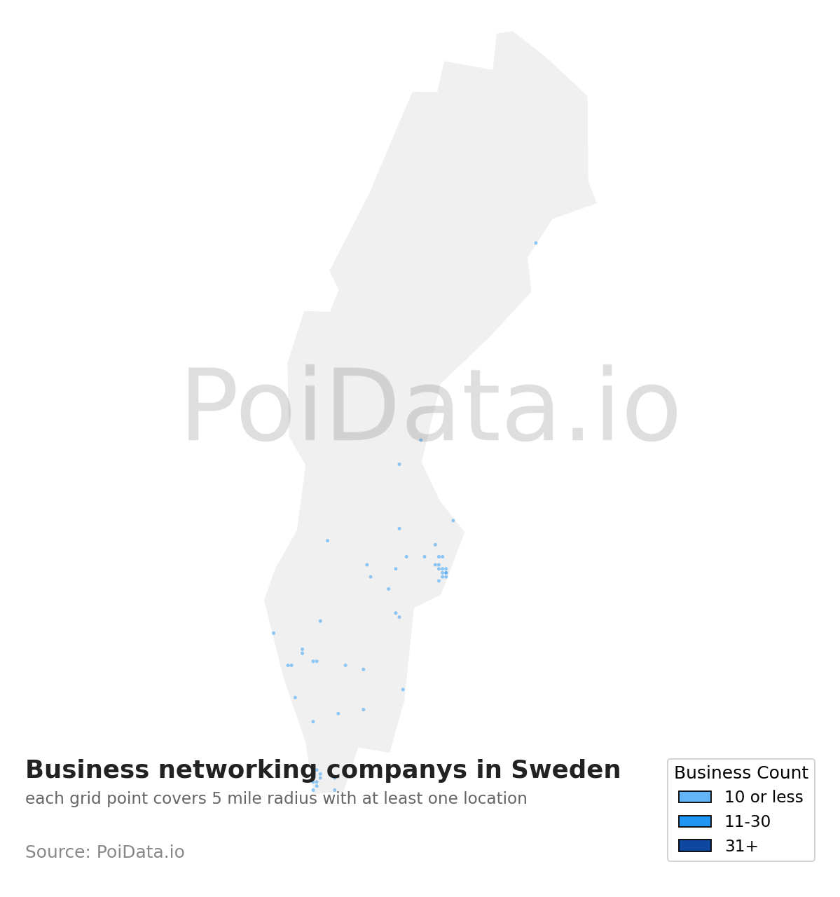 Business networking company density map for Sweden