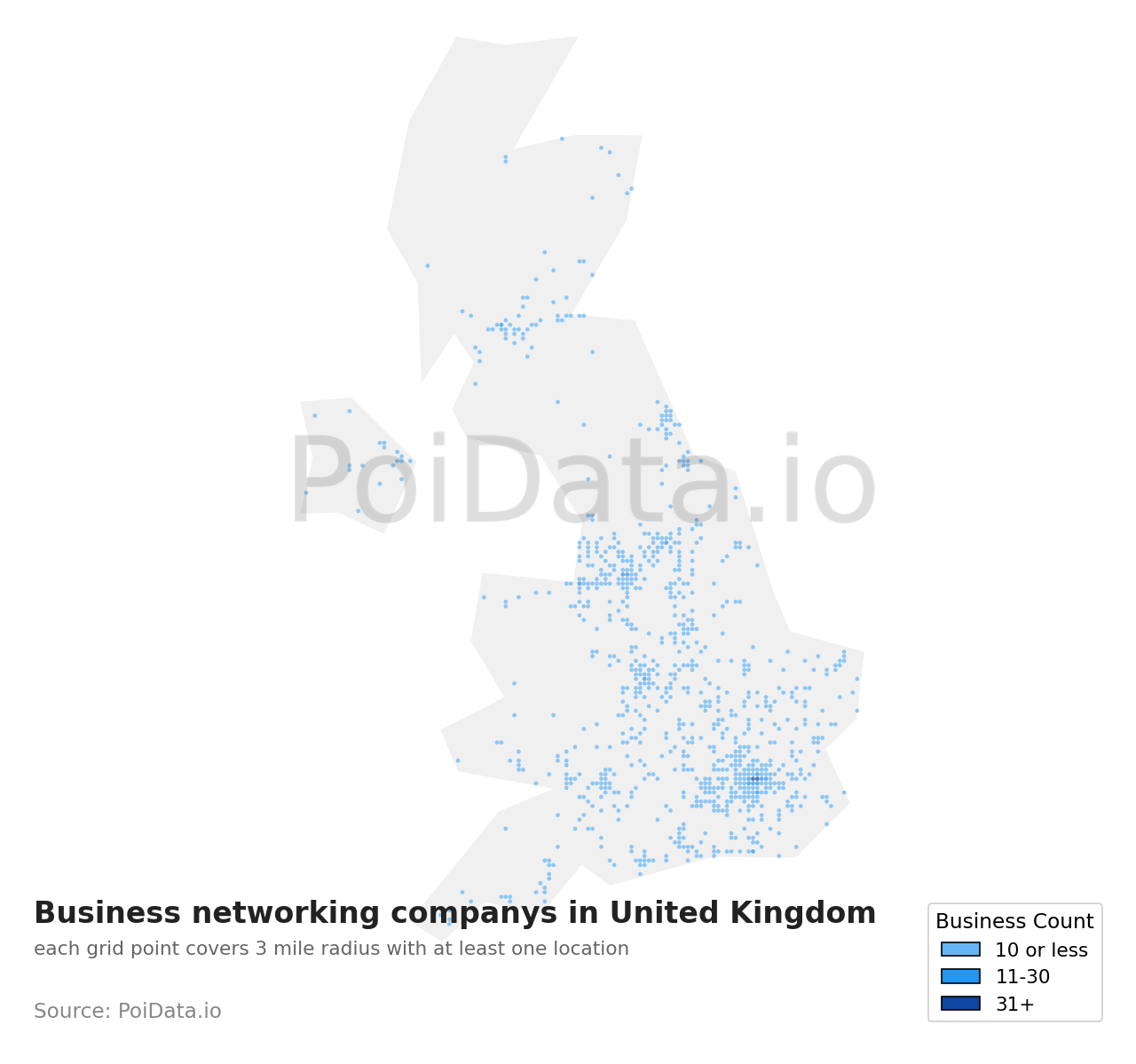 Business networking company density map for United Kingdom