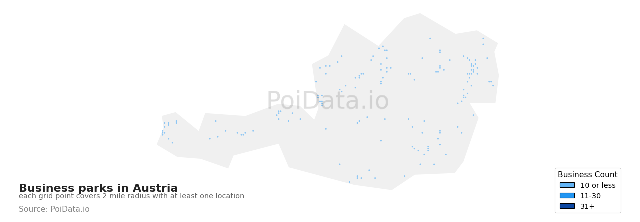 Business park density map for Austria