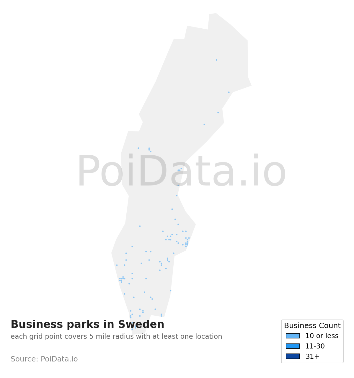Business park density map for Sweden