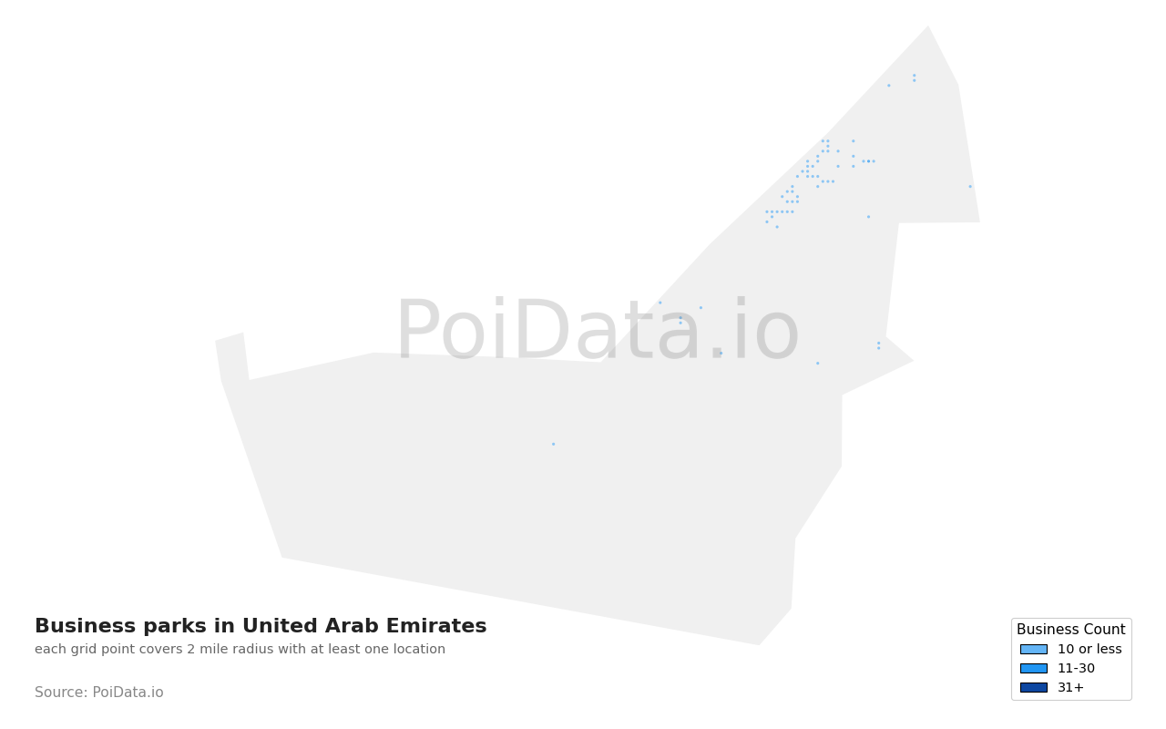 Business park density map for United Arab Emirates