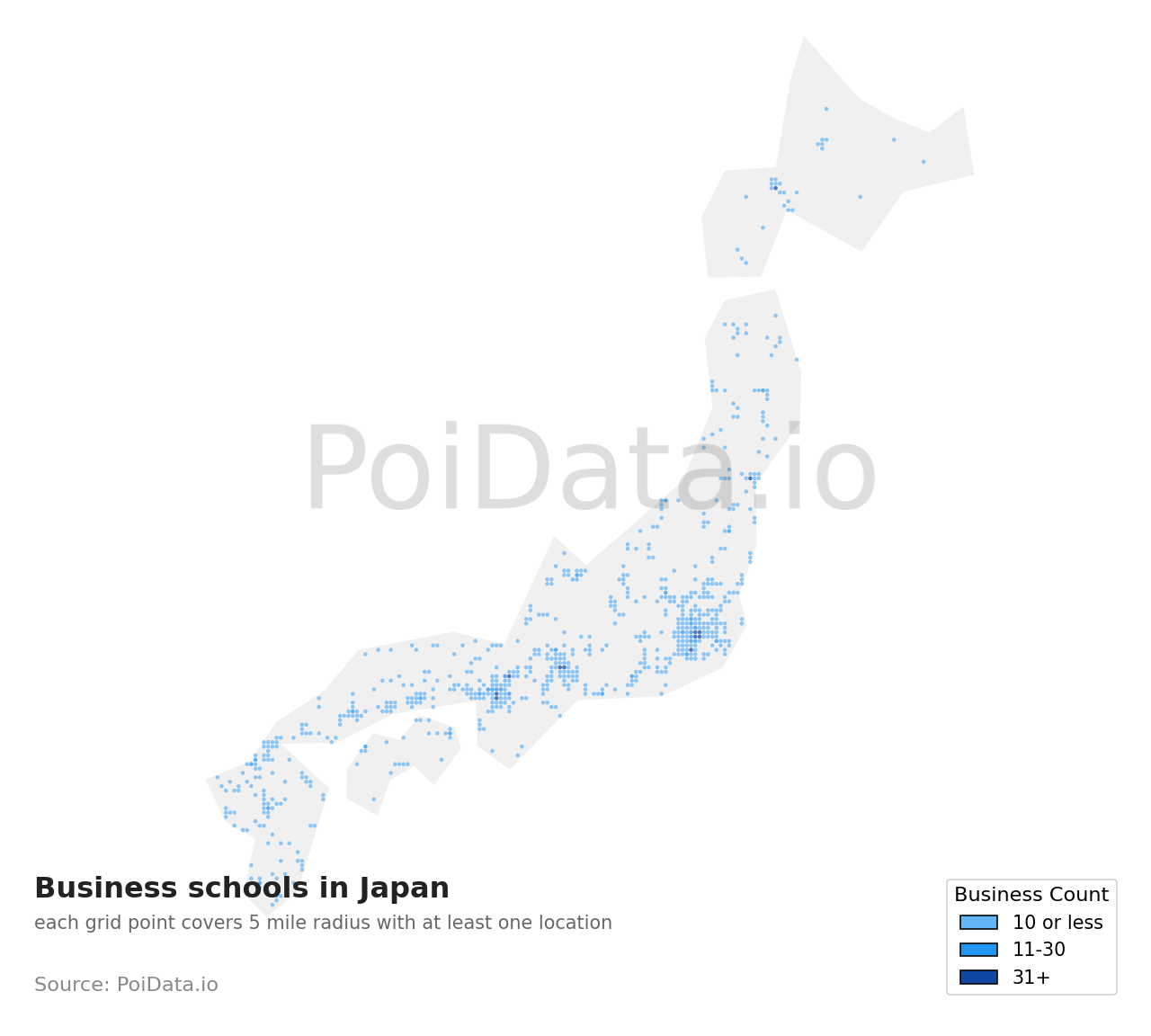 Business school density map for Saitama, Japan