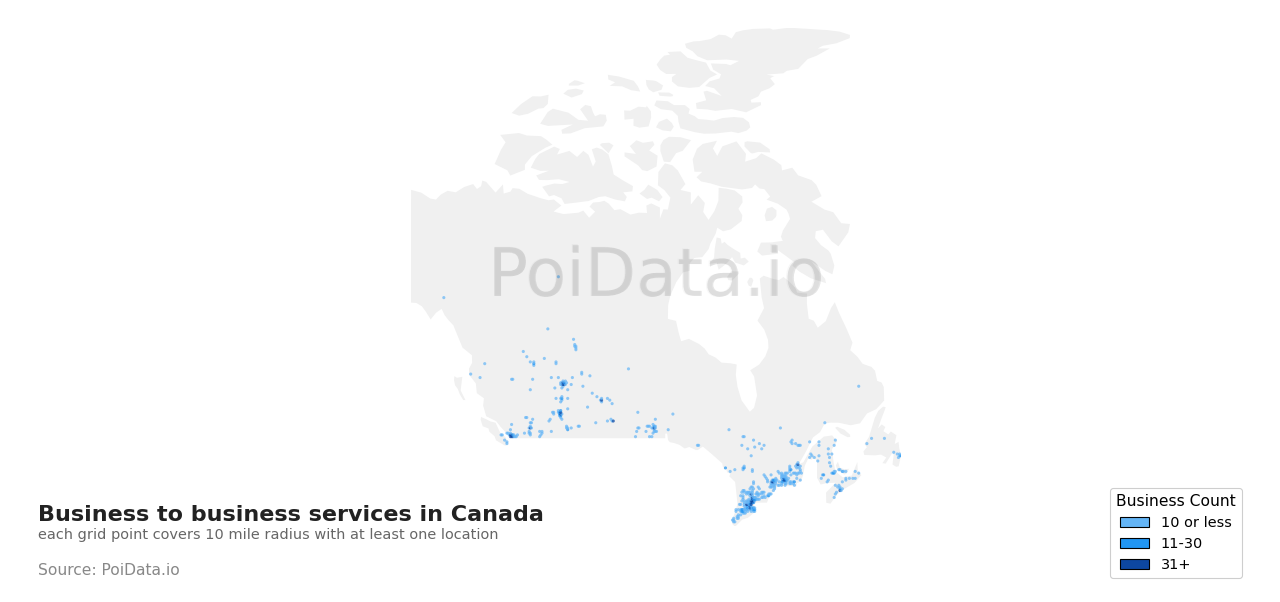 Business to business service density map for Canada