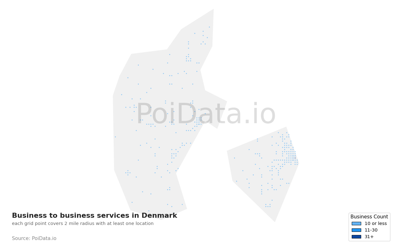 Business to business service density map for Denmark
