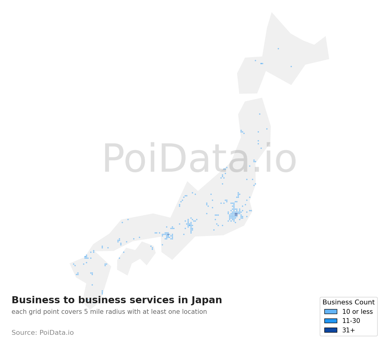 Business to business service density map for Japan