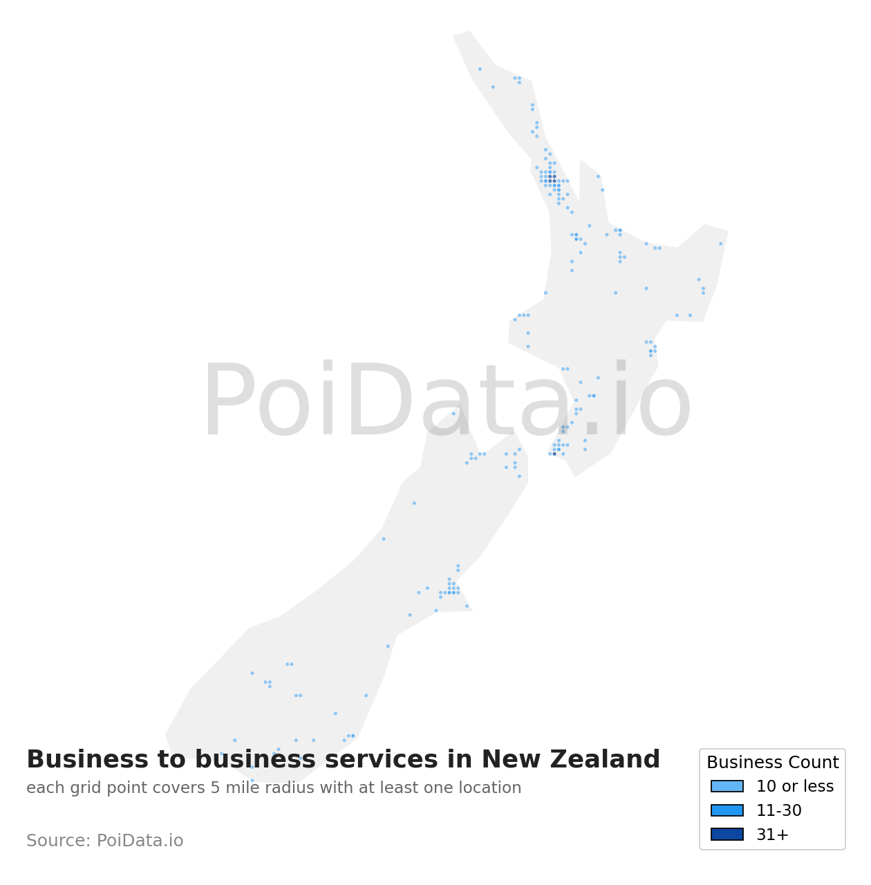 Business to business service density map for New Zealand