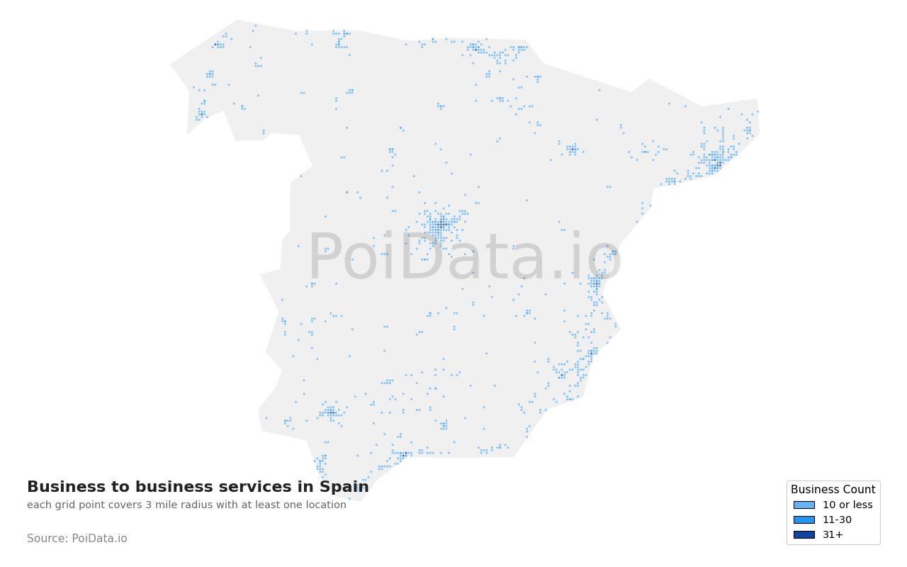 Business to business service density map for Spain