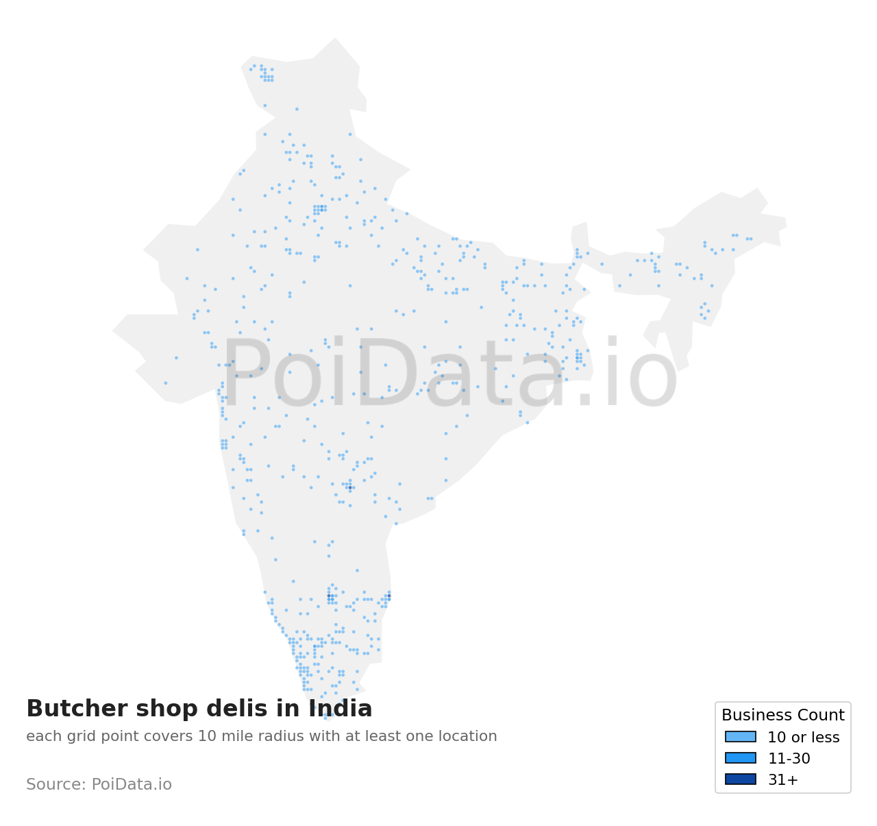 Butcher shop deli density map for India