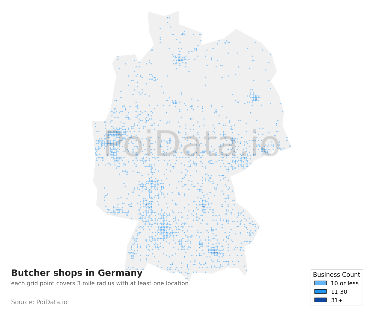 Butcher shop density map for Germany