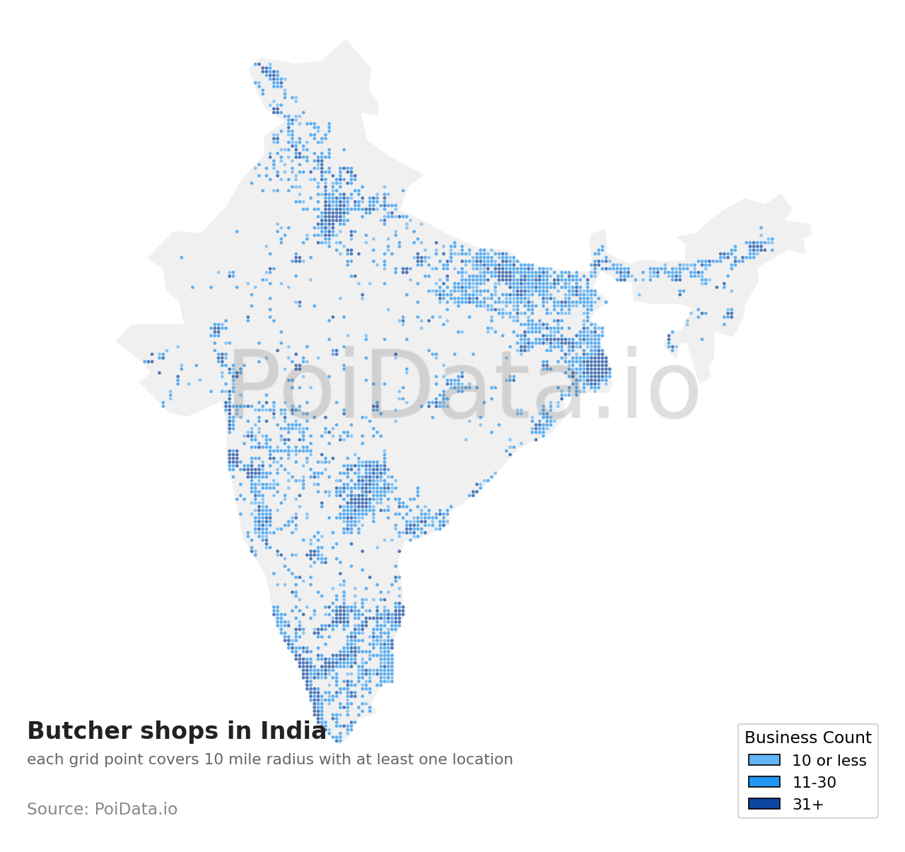 Butcher shop density map for India