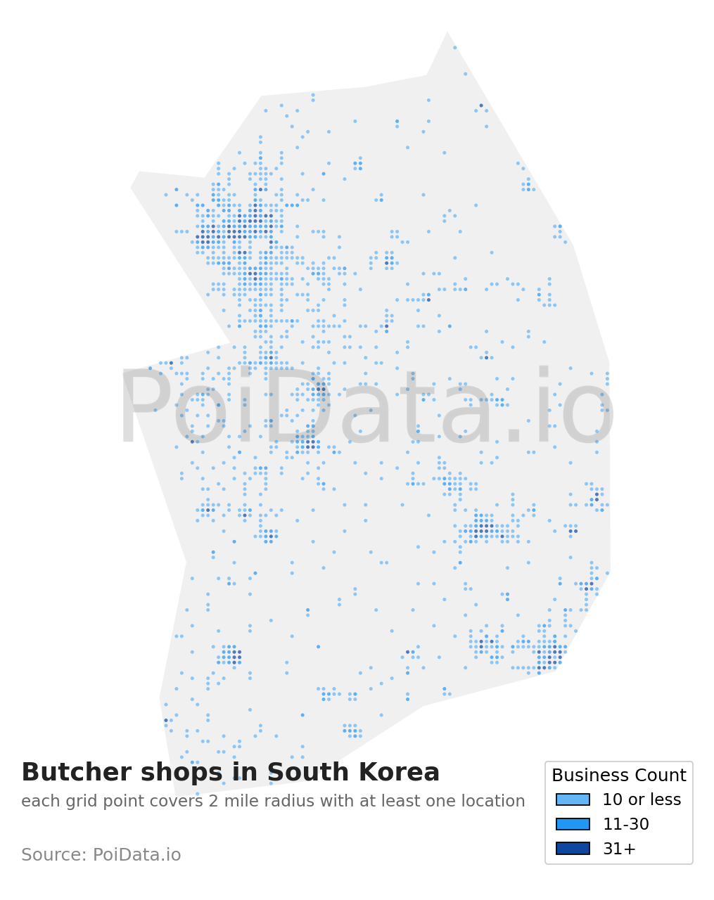 Butcher shop density map for South Korea