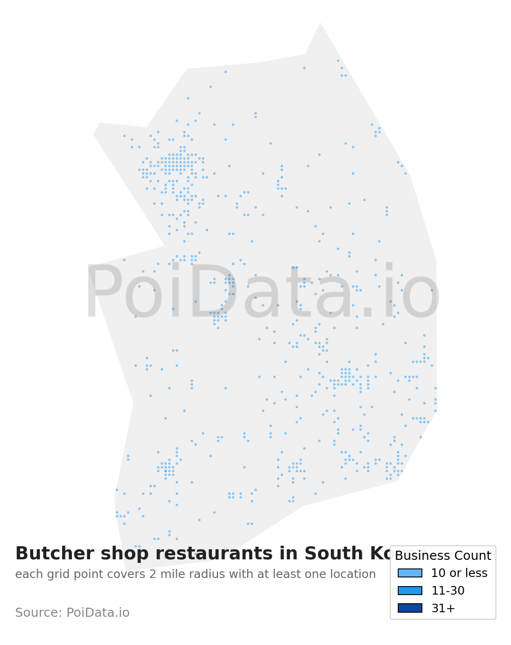 Butcher shop restaurant density map for South Korea