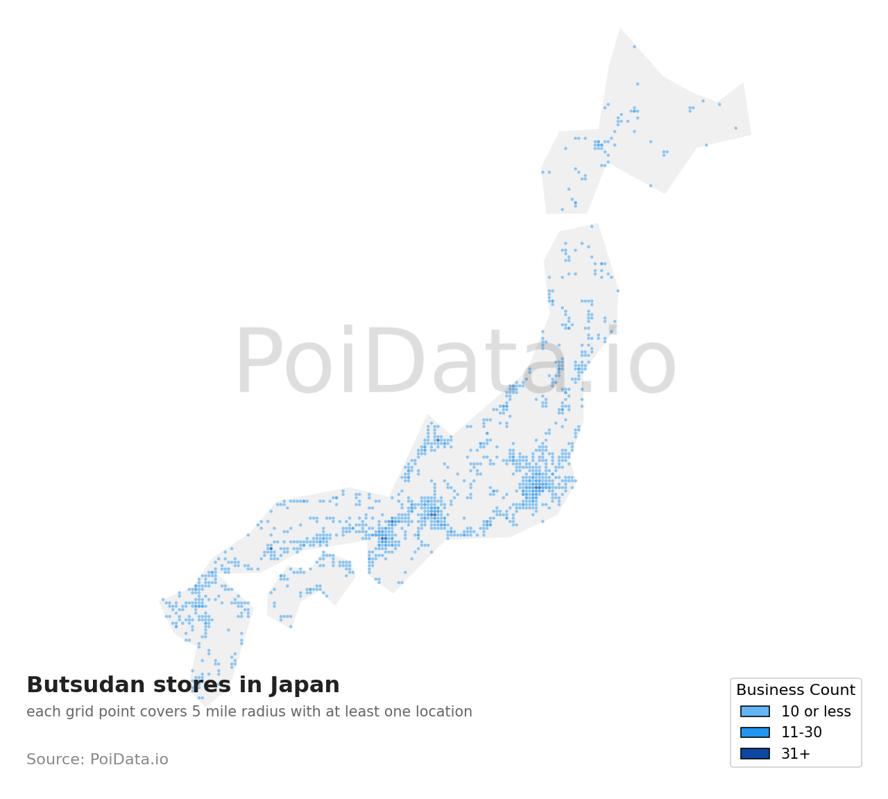 Butsudan store density map for Japan