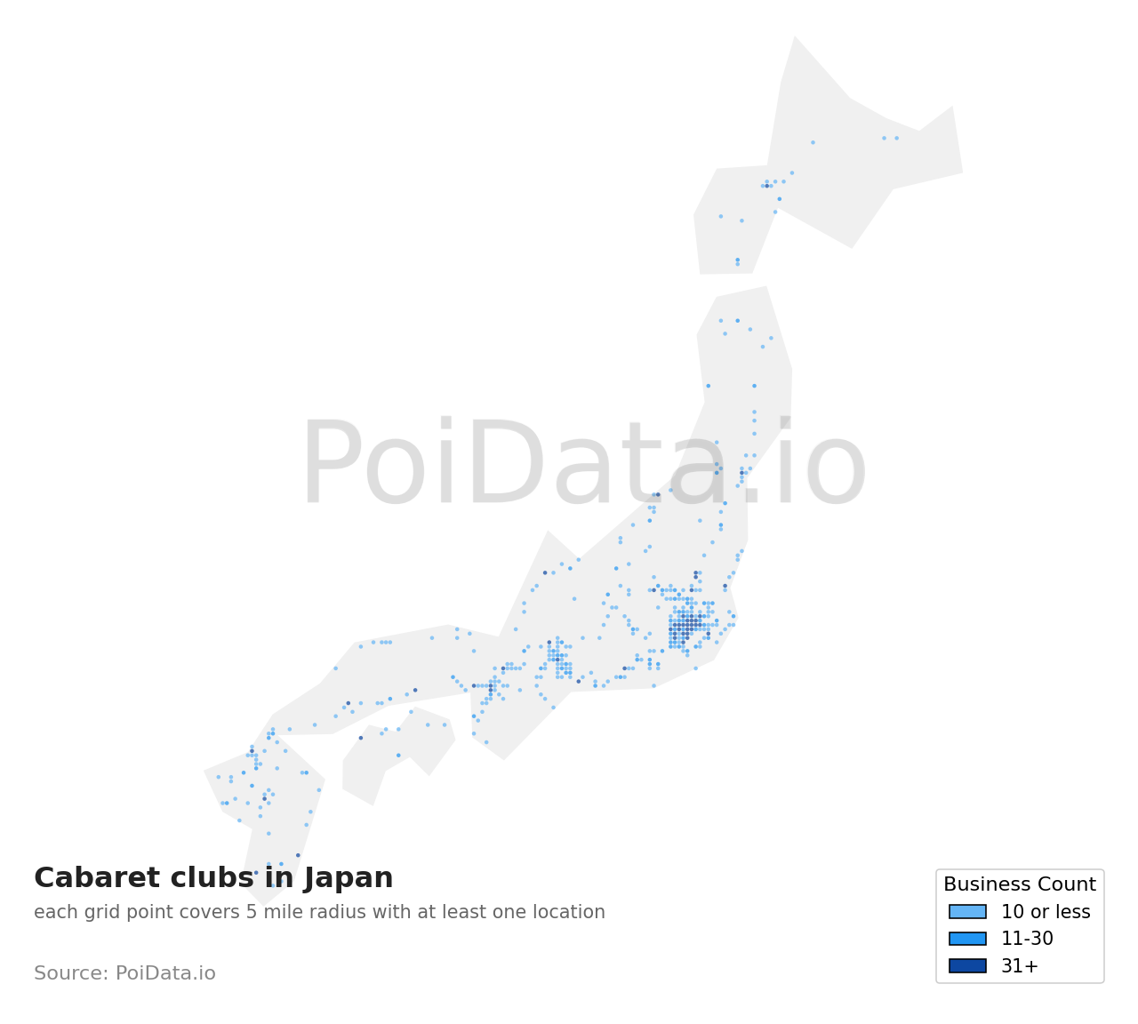 Cabaret club density map for Tokyo, Japan