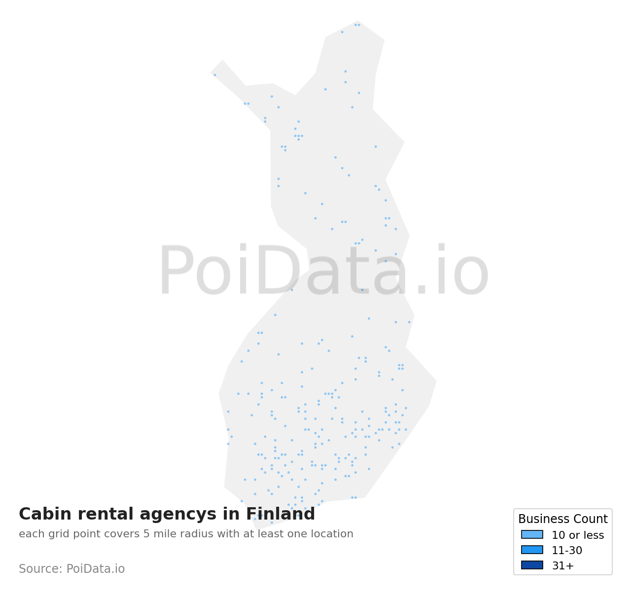 Cabin rental agency density map for Finland