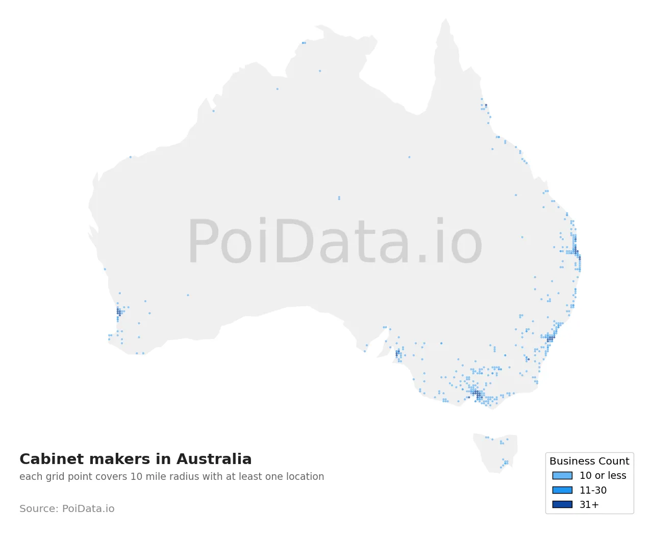 Cabinet maker density map for Australia