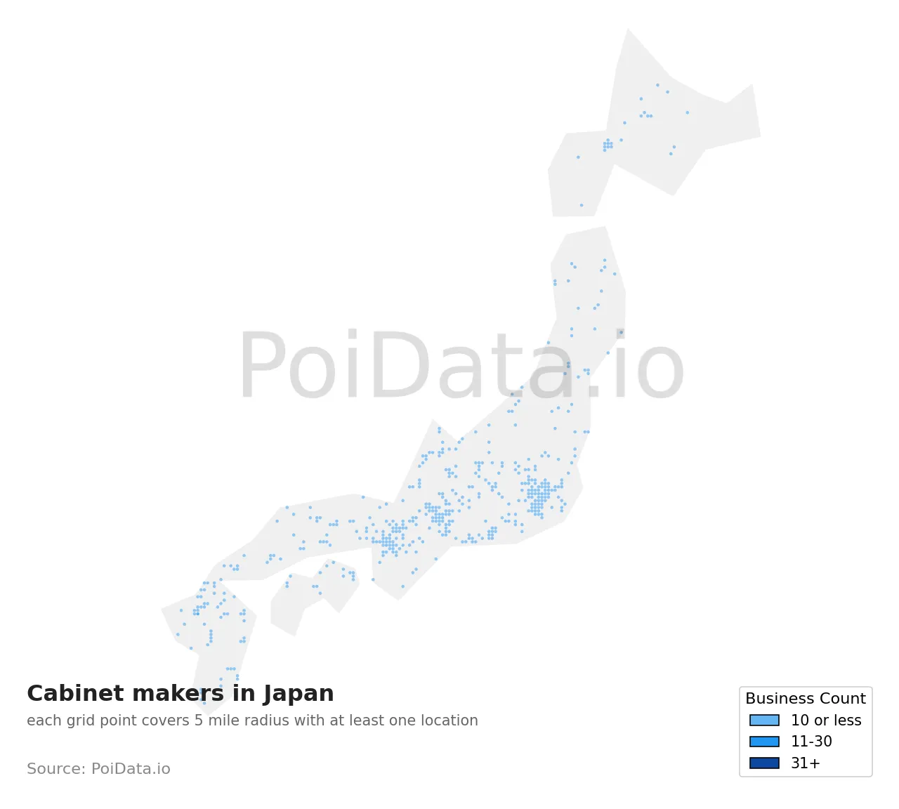 Cabinet maker density map for Japan