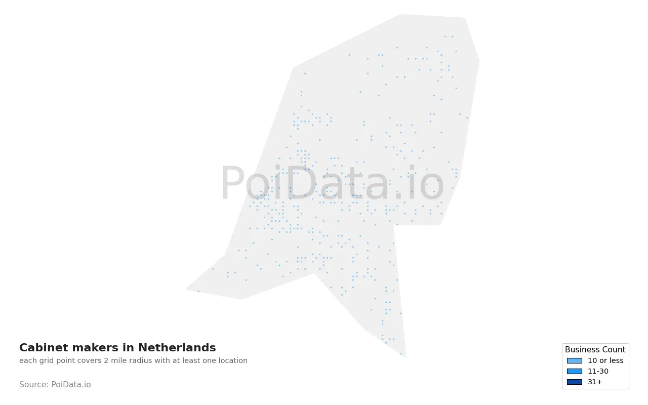 Cabinet maker density map for Netherlands