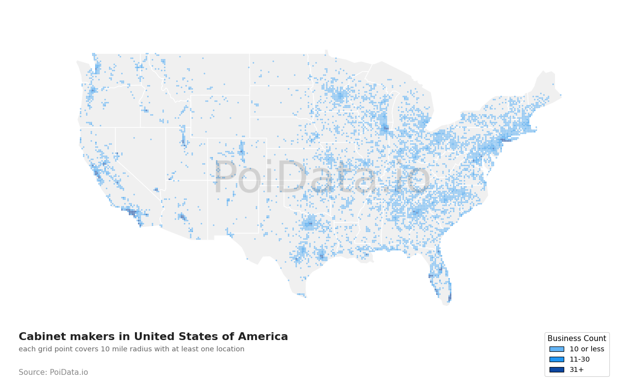 Cabinet maker density map for Ohio, United States