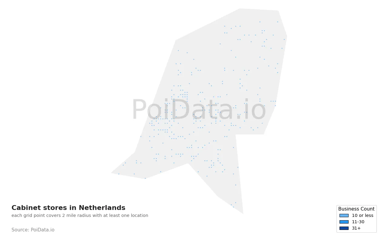 Cabinet store density map for Netherlands