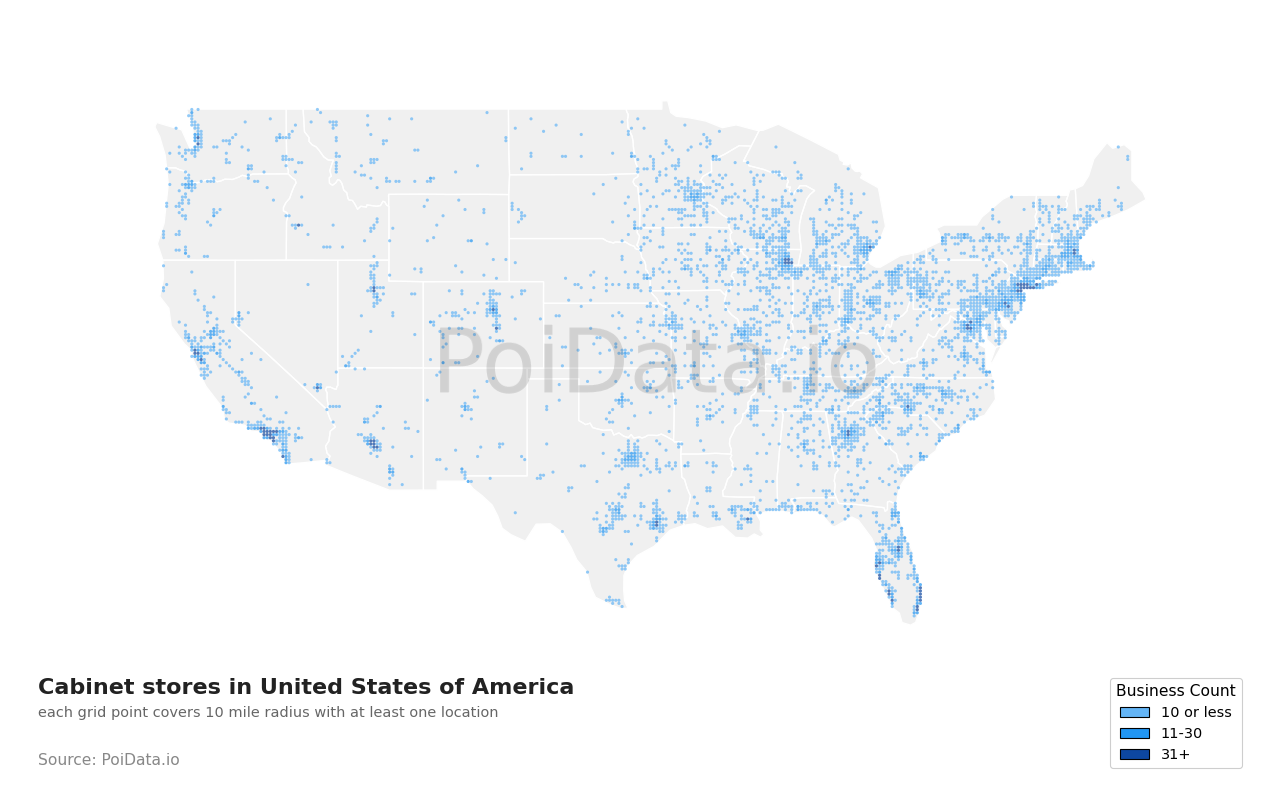 Cabinet store density map for Michigan, United States