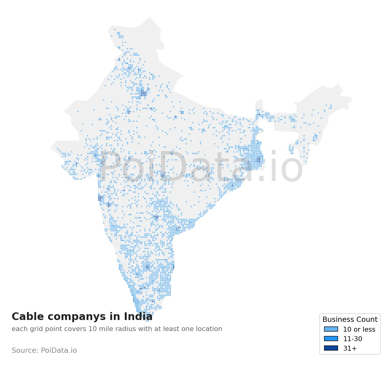 Cable company density map for India