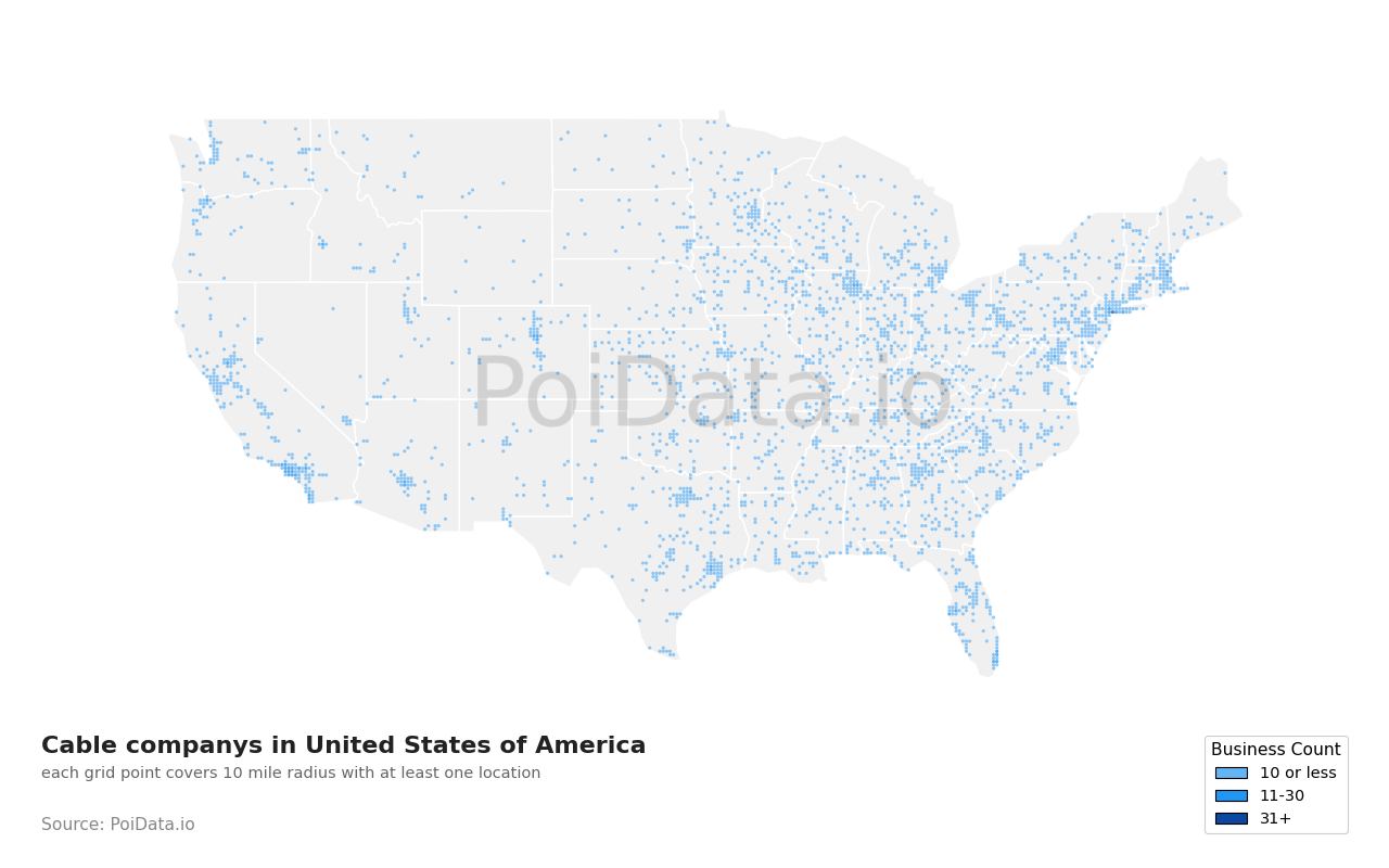 Cable company density map for Pennsylvania, United States