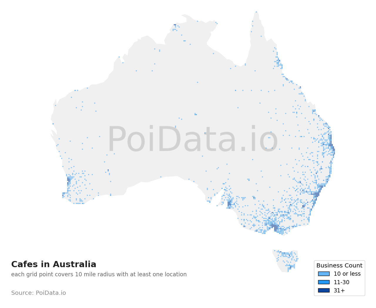 Cafe density map for Australia