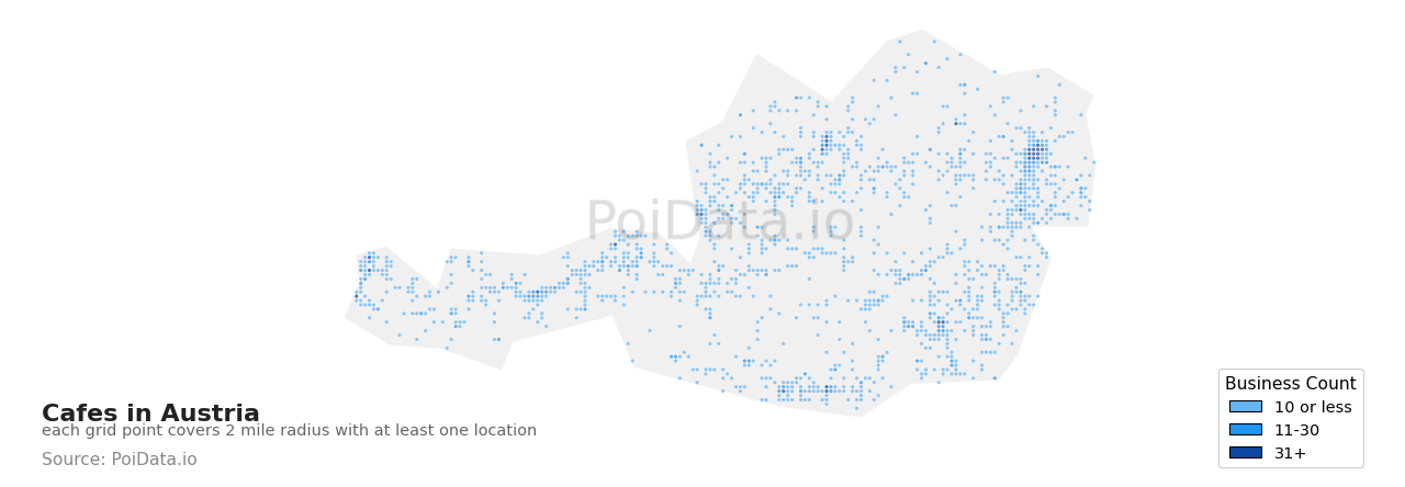 Cafe density map for Austria