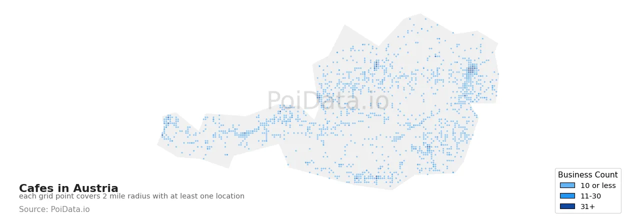 Cafe density map for Austria