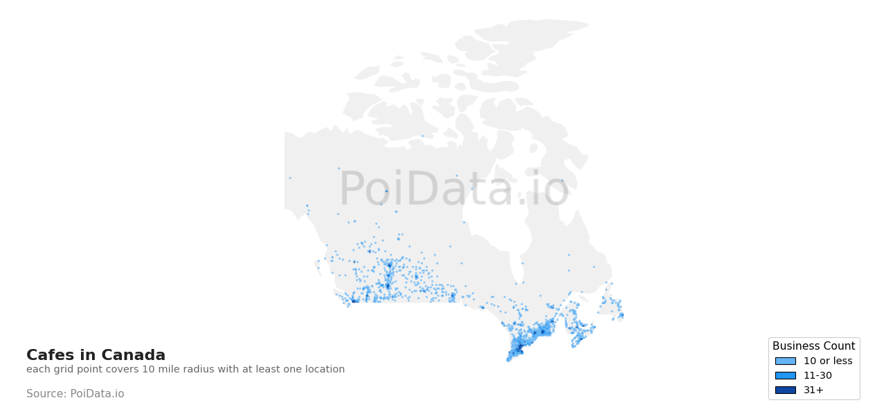 Cafe density map for Newfoundland and Labrador, Canada