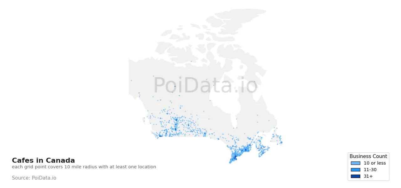 Cafe density map for Canada