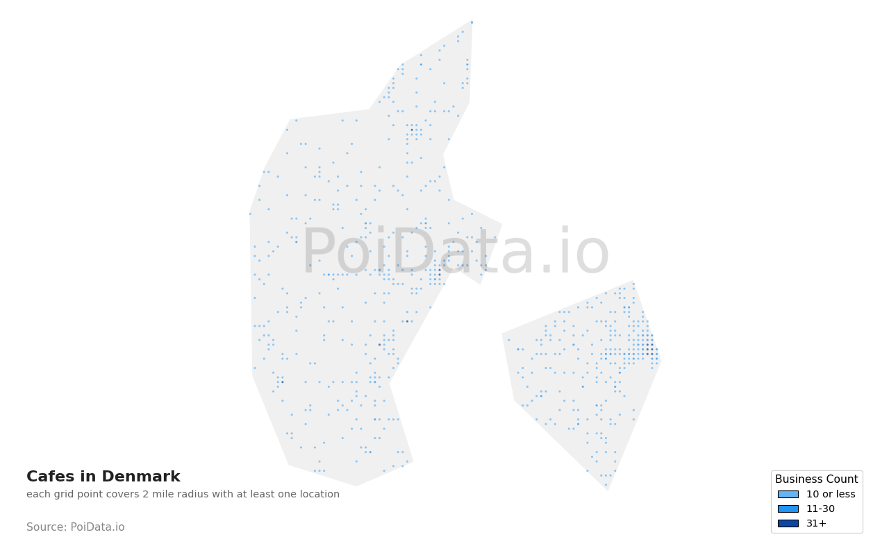Cafe density map for Denmark