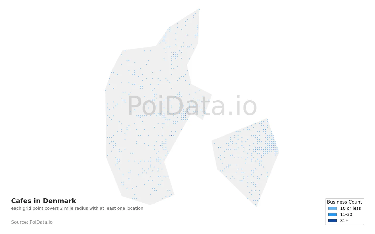 Cafe density map for Denmark