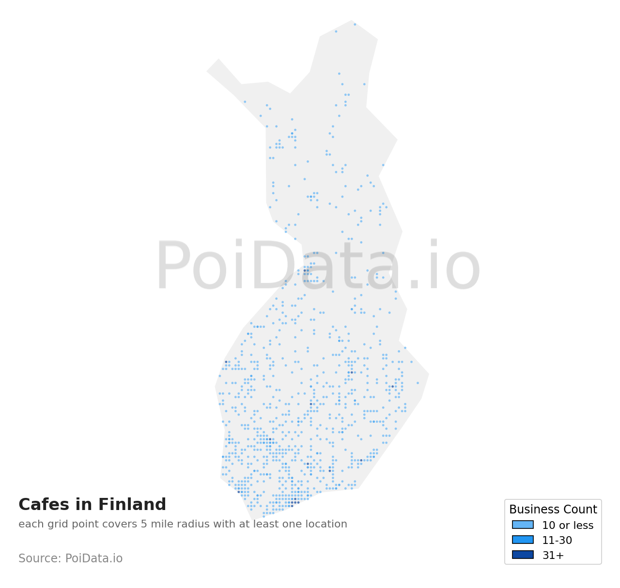 Cafe density map for Finland