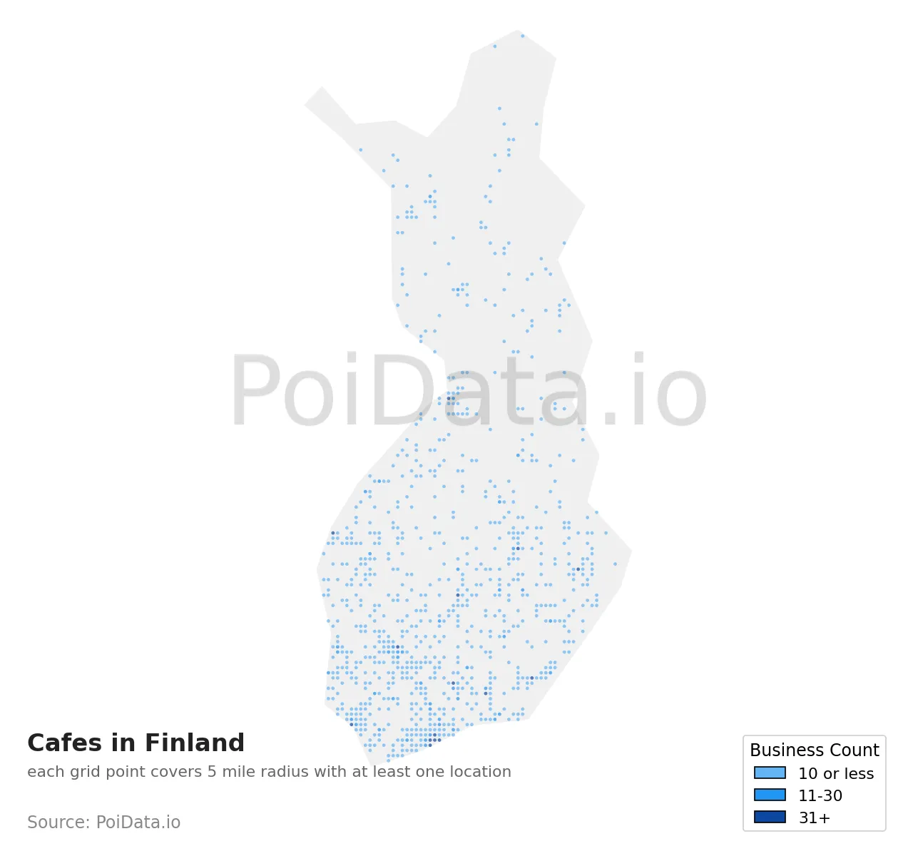 Cafe density map for Finland