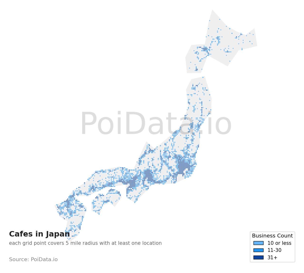 Cafe density map for Japan
