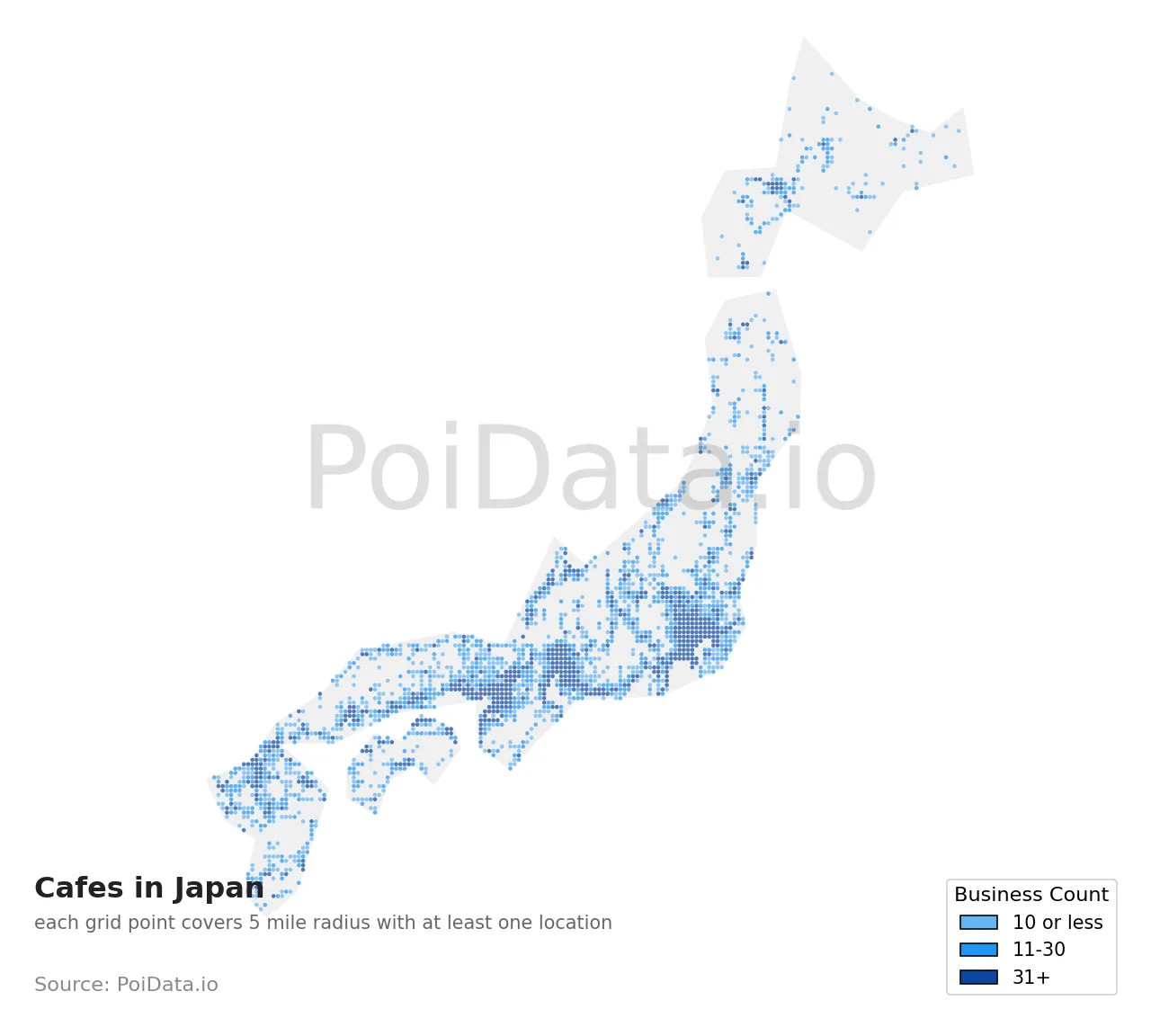 Cafe density map for Japan
