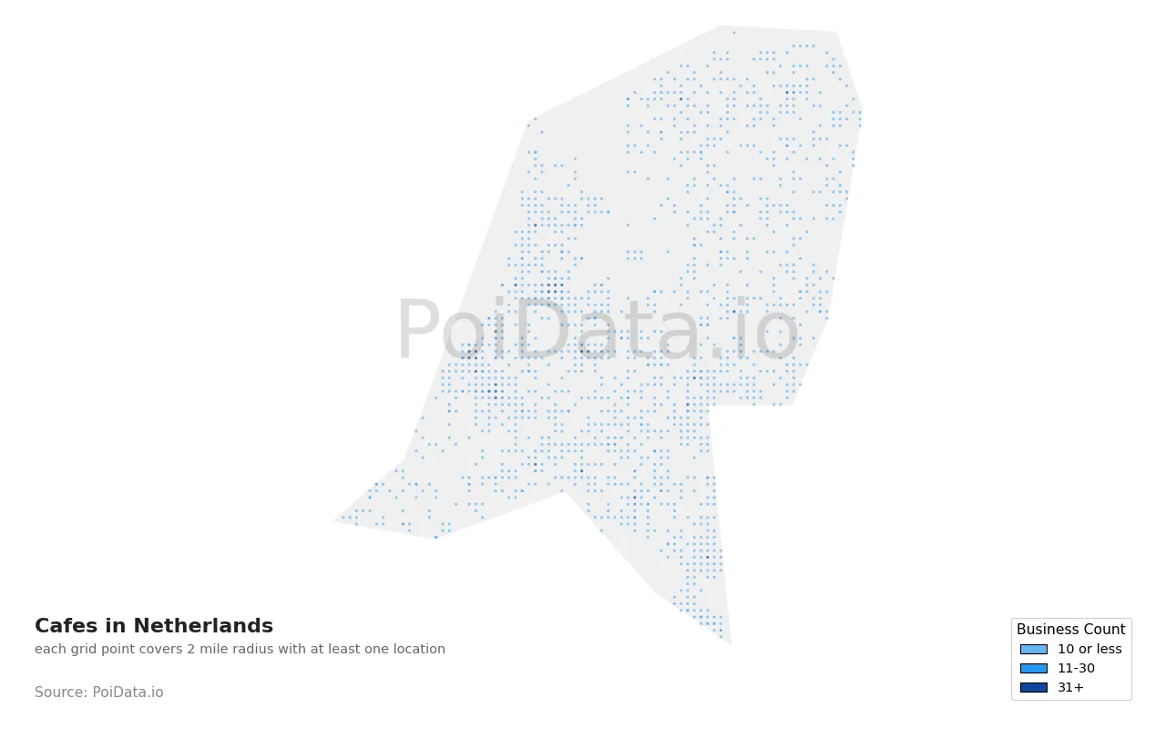 Cafe density map for Netherlands