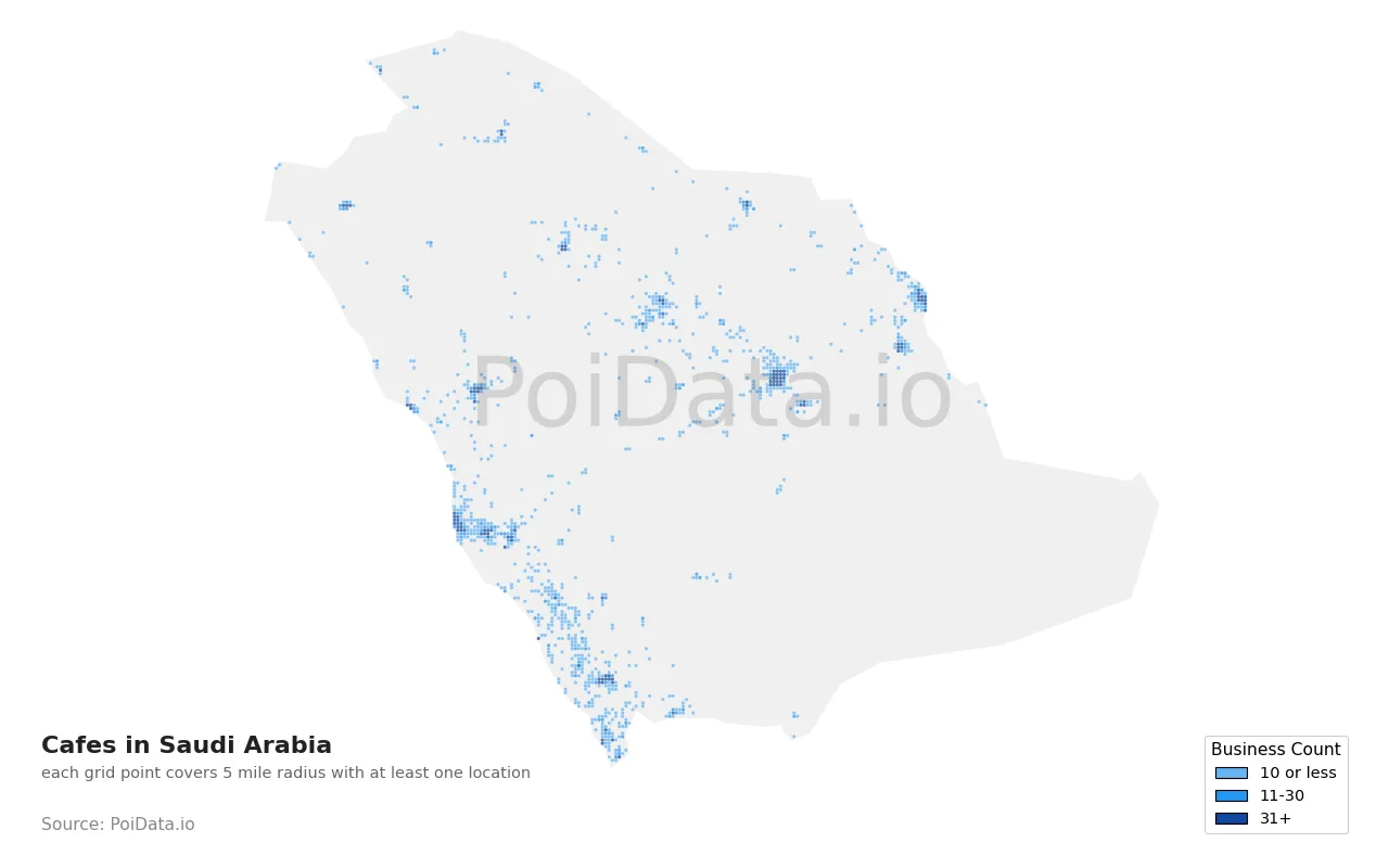 Cafe density map for Saudi Arabia